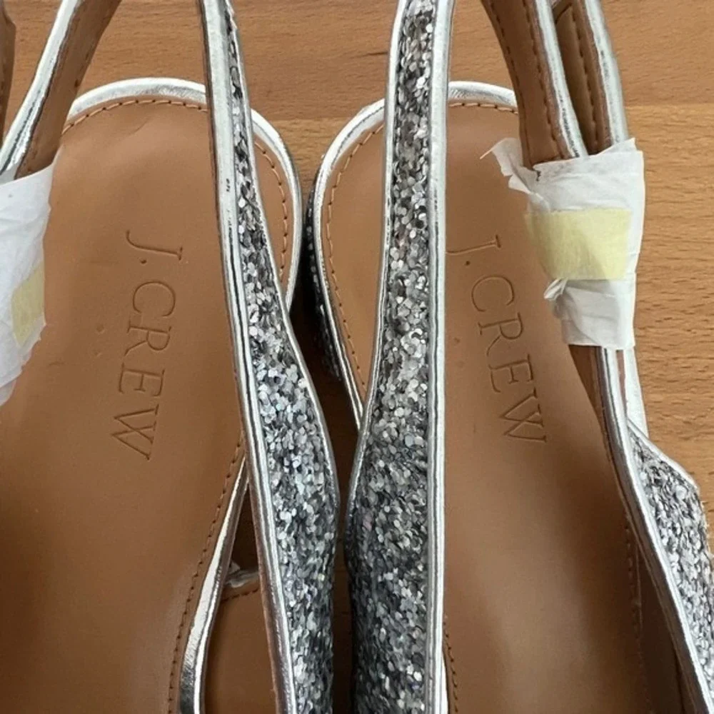 J. Crew Silver Glitter Multicolor Sling Back Pointed Party Toe Heels‎ Shoes